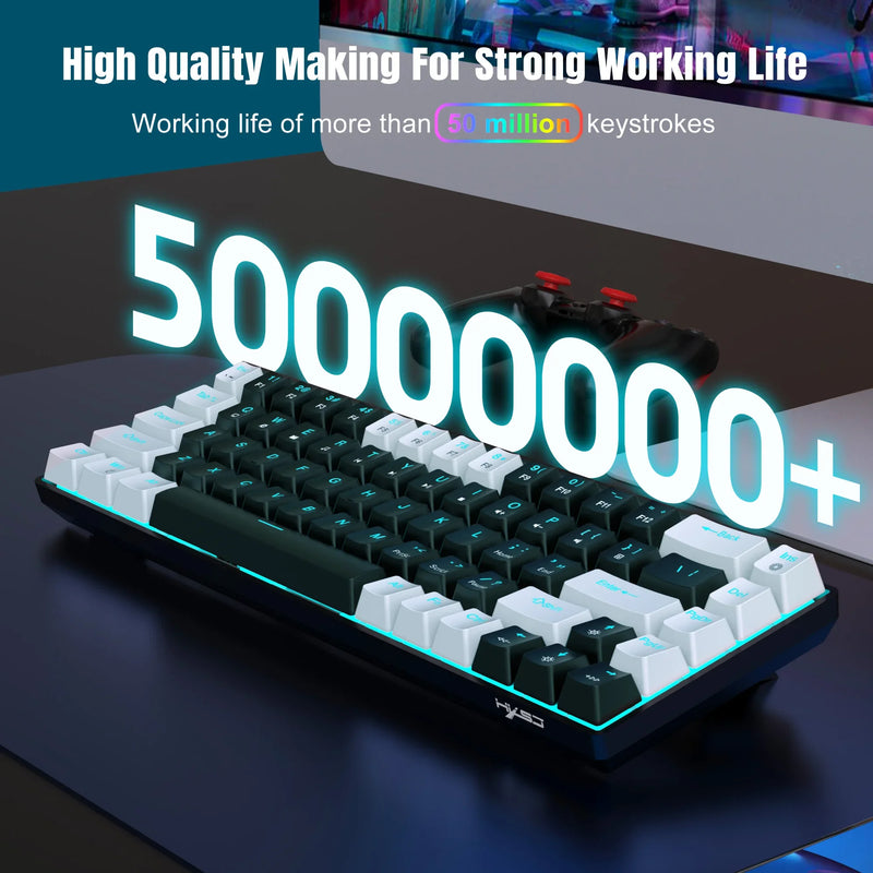 68 Keys Mechanical Keyboard Ergonomics RGB Backlit LED Hot Swappable Blue Switch Gaming Keyboard for PC Laptop Office