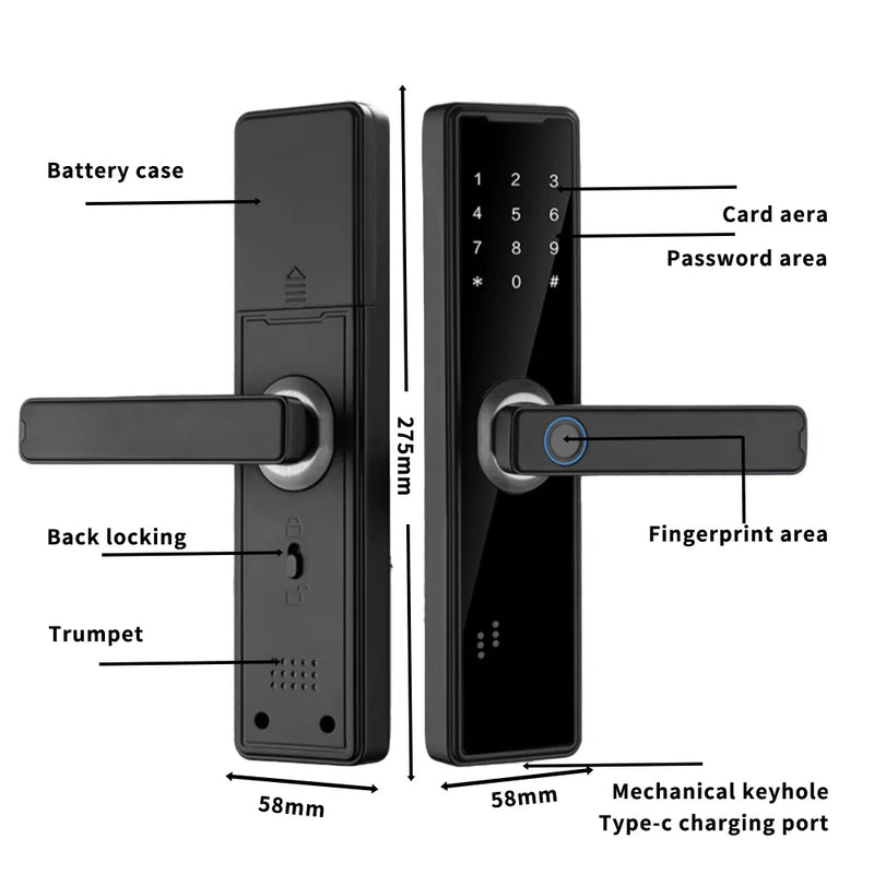 PHIPULO Tuya Bluetooth Electronic Door Lock Work with Digital Smart Lock App Remote Unlocking Digital Door Lock 2024 New