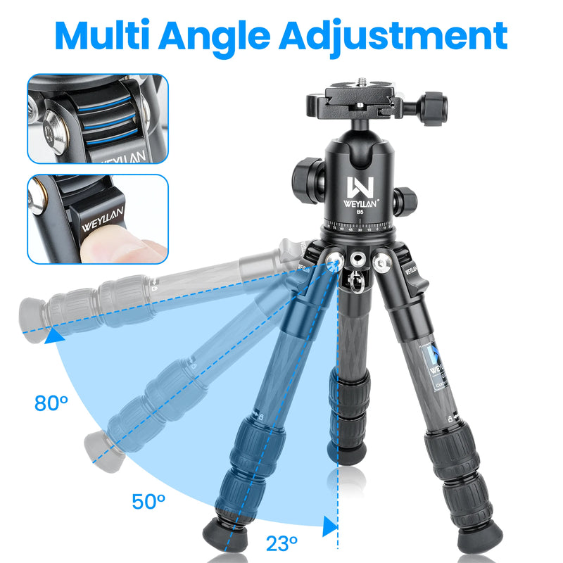 WEYLLAN Mini Carbon Fiber Camera Tripod Portable Lightweight Tabletop Tripod GX2 Travel Tripod for DSLR Camera Max Load 10kg