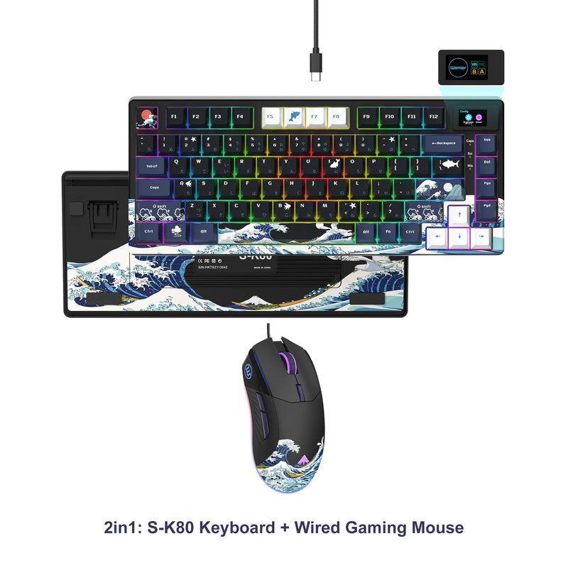 womier SK80 Gasket Mounted Mechanical Keyboard  81 Key Gamer Keyboard 75% Hot Swap RGB Gaming Keyboard with Smart Display for PC