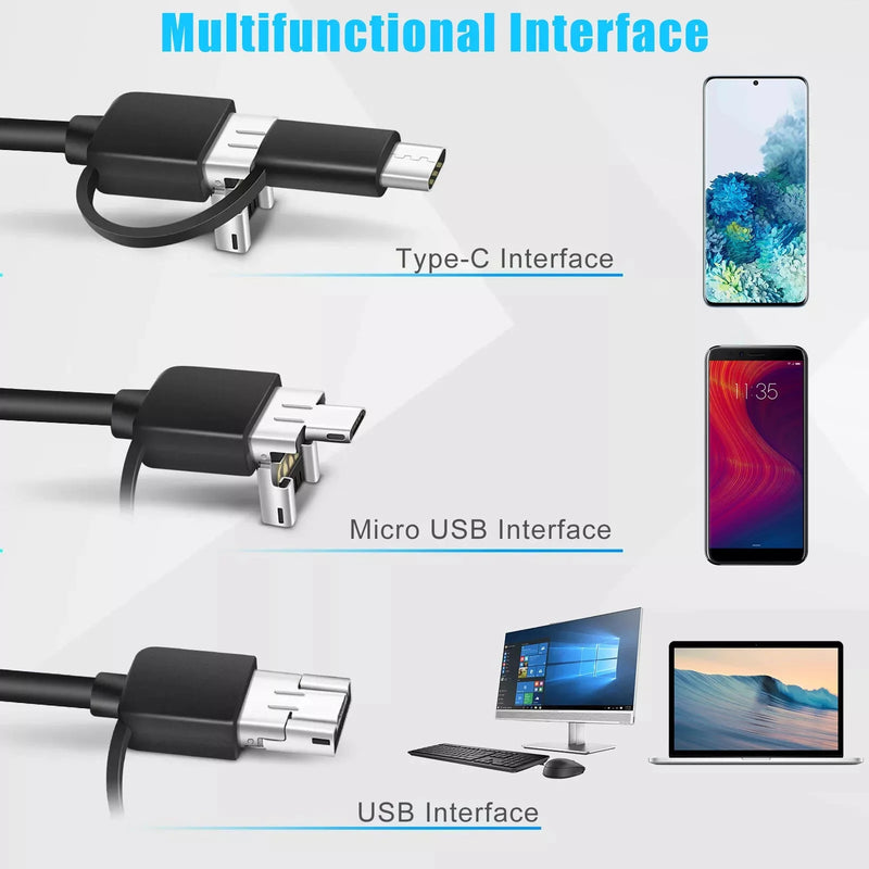 5.5MM Android Endoscope Camera 3 IN1 Micro USB Type C Borescope Mini Camera Waterproof LED Car Inspection For Android PC