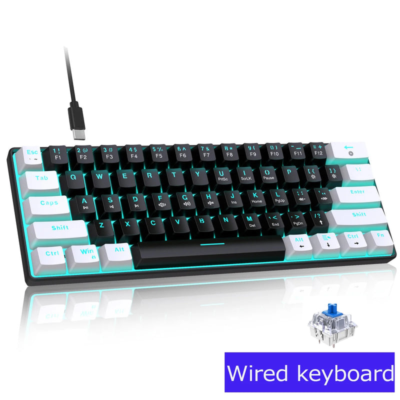 Bluetooth/USB Mechanical wireless keyboard 60% ergonomic 61-Key Gamer keyboards Gaming Computer key board white Backlit claviers