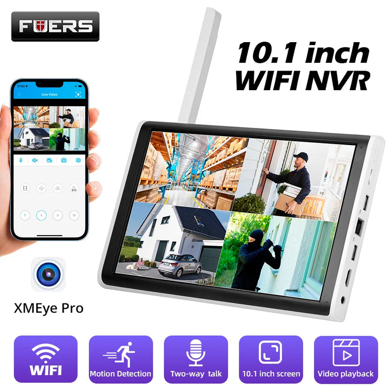 Fuers H.265 10.1inch LCD Screen 8CH Wireless NVR Security DIY Outdoor Camera WIFI System Surveillance CCTV Audio Video Recorder