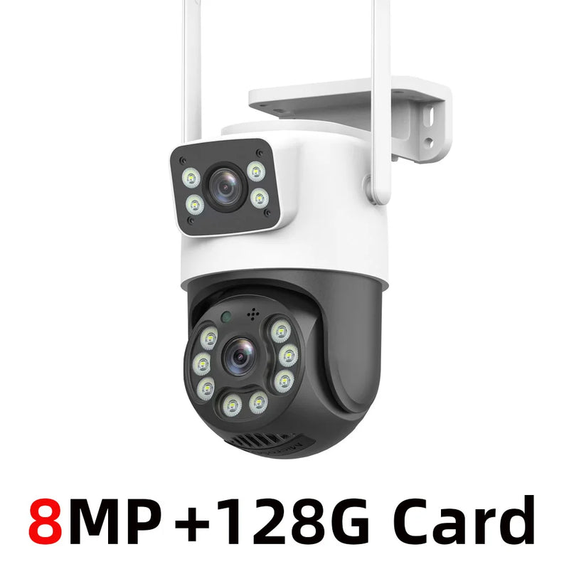 8MP Outdoor Wifi PTZ Camera Dual Lens Dual Screen AI Auto Tracking IP Video Surveillance Camera CCTV Two Way Audio