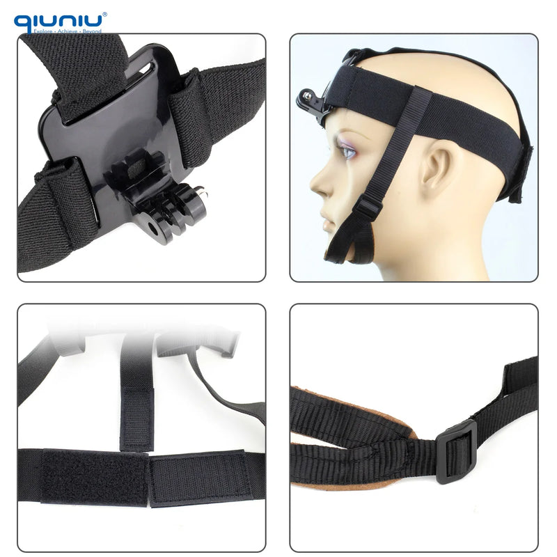 QIUNIU Head Strap Belt Harness Mount with Chin Strap for GoPro Hero 13 12 10 9 8 Akaso DJI Osmo Action Camera Go Pro Accessories