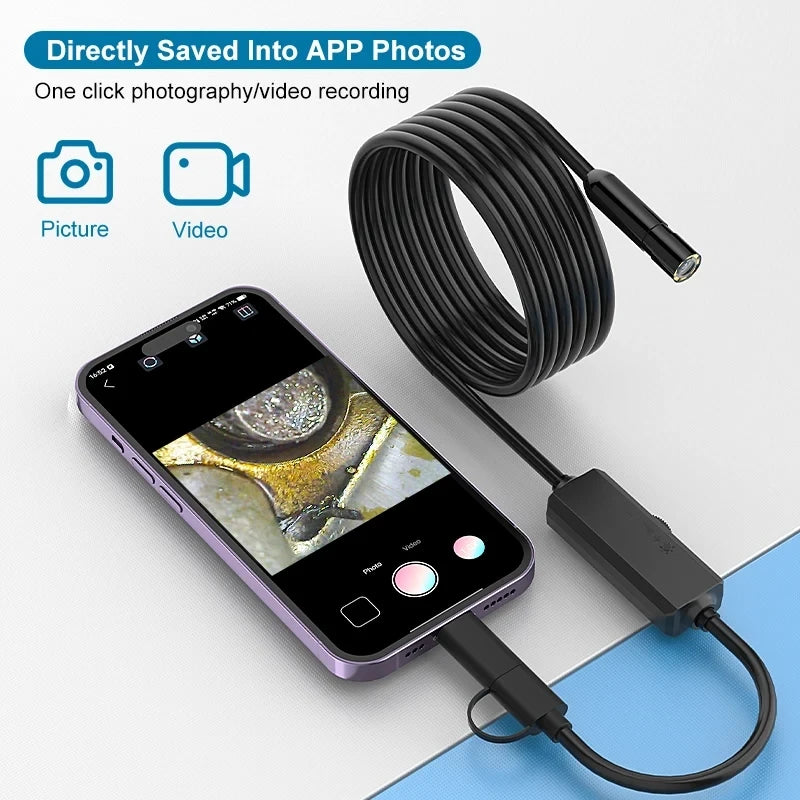 2MP 1080P 8mm Dual Lens  For iPhone  ISO OTG  USB Endoscope Camera CMOS Borescope Inspection Otoscope Digital Microscope