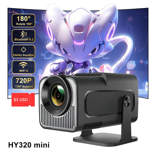 HY320Mini Projector Salange Portable 4K 8K Video Support Native 720P Cinema Outdoor Android 11 Beam Projetor Upgraded Version