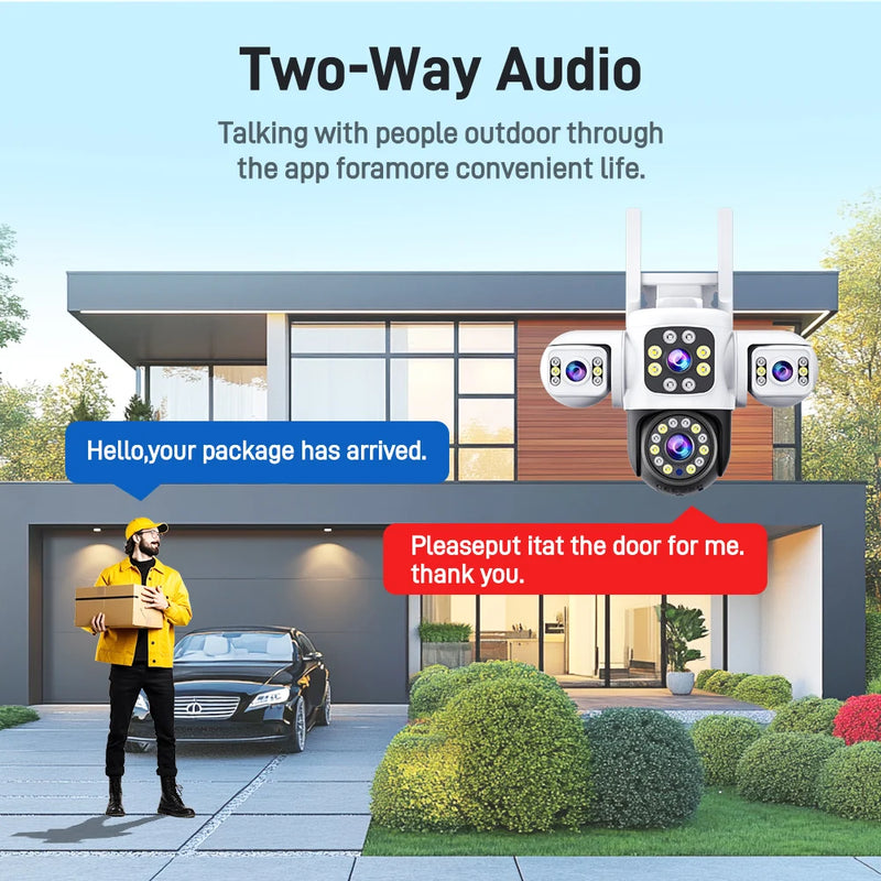 6MP WIFI Camera 2K Outdoor Three Lens Three Screens PTZ Cam Smart Home AI Auto Tracking Video Surveillance Security Protection