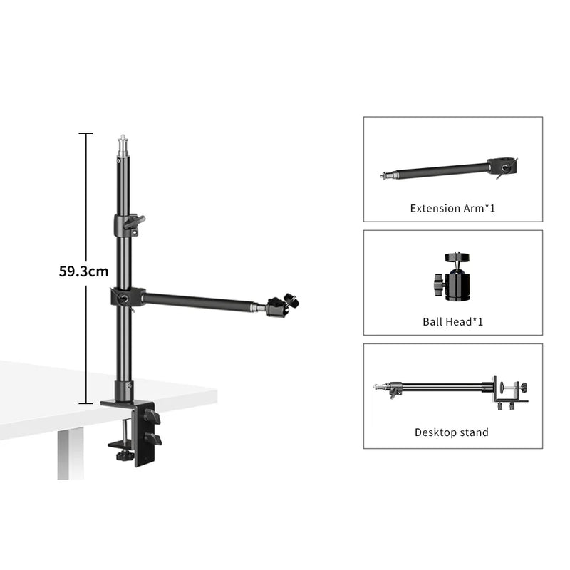 SH Desktop Tripod Extension Bracket 32CM Floor Tripod Live Boom Arm with 1/4 Ball Head For Ring Light DSLR Camera Live Broadcast