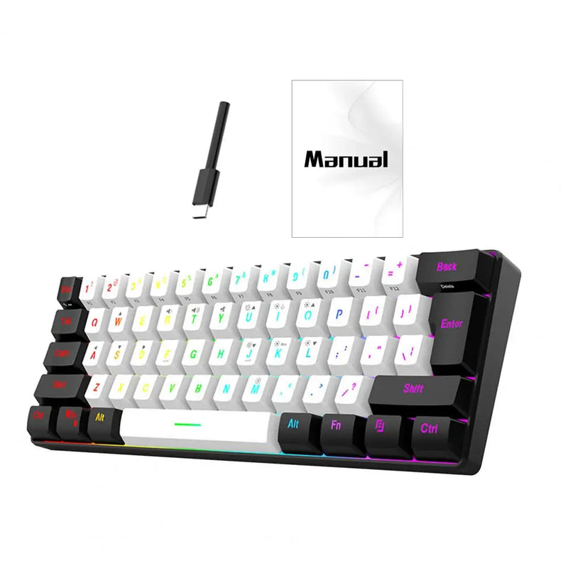 Wired Mechanical Gaming Keyboard RGB Light Design 61 Keys Compact Design Lightweight Computer Keyboard