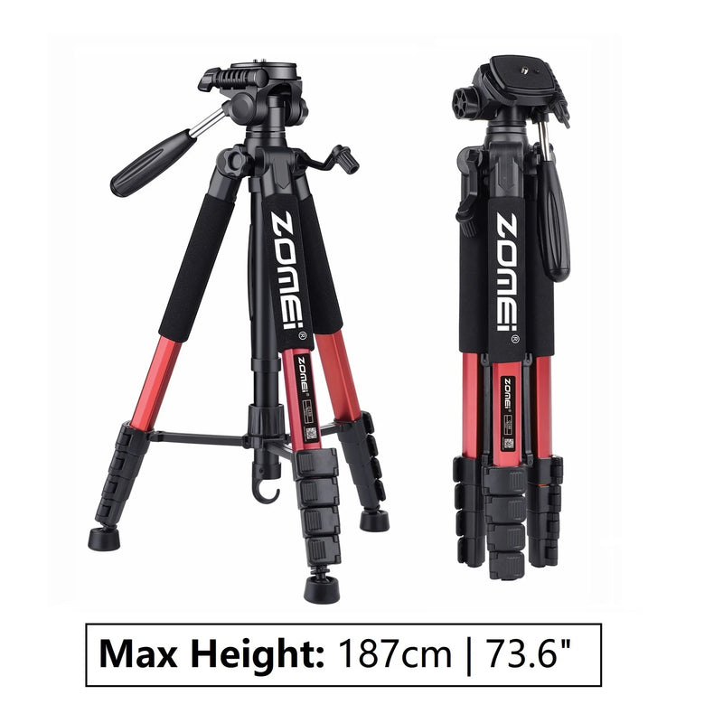 187cm/73.6in Aluminum Zomei Tripod for Mobile Nikon Canon DSLR, 360°Rotatable Professional Camera Tripod for Spotlight & Video