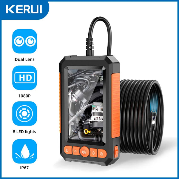 KERUI 2MP Endoscope with 4.3 IPS Screen for Pipe Sewer Dual Lens Waterproof Inspection Camera Borescope Monitor Car Repair LEDS