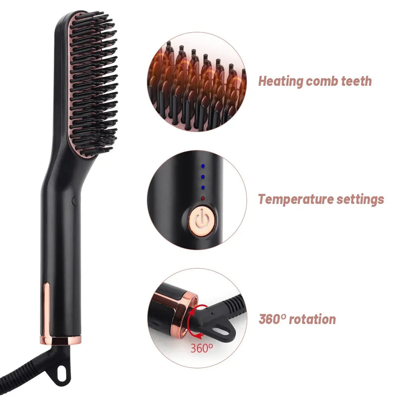 Ionic Hair Beard Straightener Brush Anti-Scald Ceramic Heated Beard Straightenin Comb for Men Multifunctional Quick Hair Styler