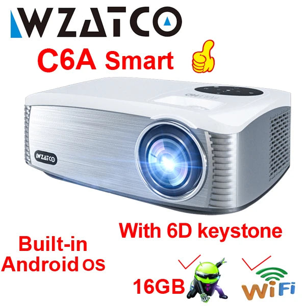 WZATCO C6A 300inch Android WIFI Smart 4K Full HD 1920*1080P LED Projector Beamer 6D Keystone Home Cinema player game Proyector