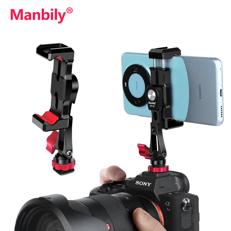 Manbily Metal Phone Holder Clamp with Hot Shoe 360° Rotatable Tripod Adapter Mount Stand for DSLR Camera Light Monitor phone