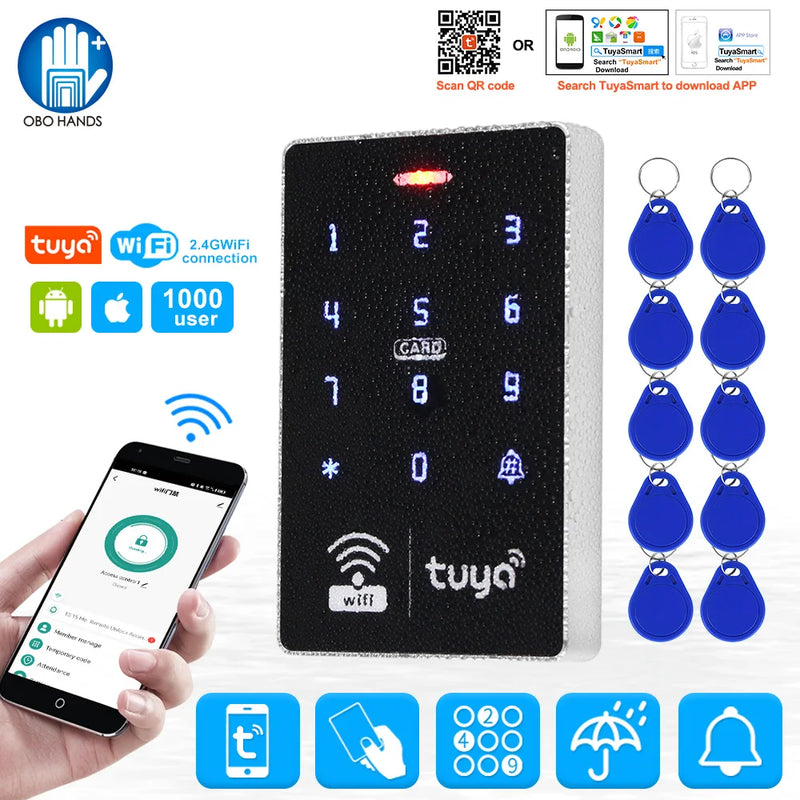 WiFi Tuya Access Control Keypad IP68 Waterproof Access Controller RFID Keyboard APP Remote Unlocking Door Opener System Outdoor