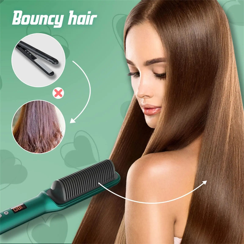 2 in 1 Electric Hair Brushes,Negative Iron Hair Straightener with 5 Temp,Portable Comb Iron Heated Styling Comb,10s Fast Heating