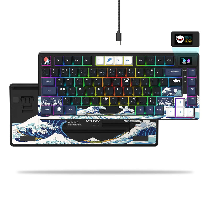 womier SK80 Gasket Mounted Mechanical Keyboard  81 Key Gamer Keyboard 75% Hot Swap RGB Gaming Keyboard with Smart Display for PC