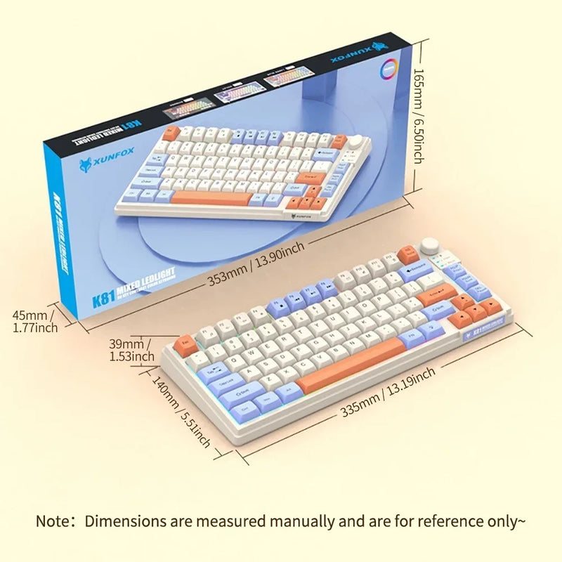 K81 Keyboard Triple Patchwork MDA Ball Cap Wired USB Illuminated Office Gaming PC Notebook 81 Keys Gaming Keyboard