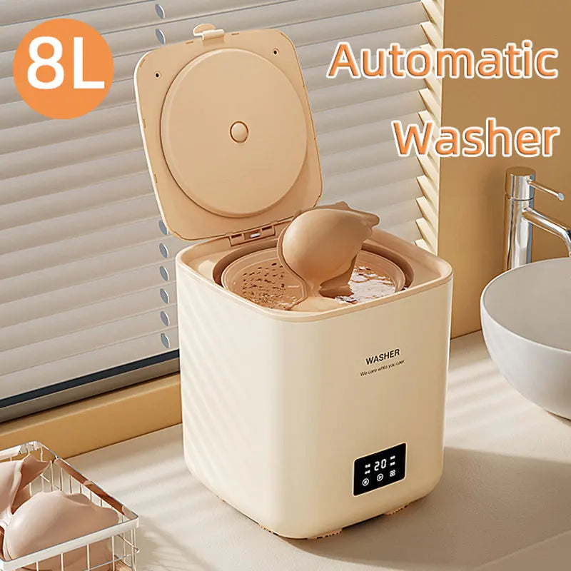 8L Mini Fully Automatic Washing Machine,Portable Electric Home Underwear Elution Washer,4 Speed Cleaning,Health Sterilization