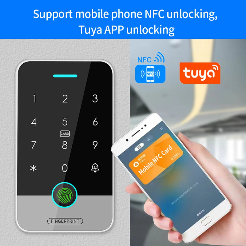 IP67 Tuya App RFID 125K 13.56mhz NFC Fingerprint Bluetooth Gate Door Opener work with Tuya BLE Gateway + Access Control Keypad