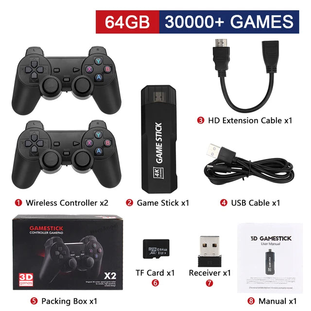 NEW GD10 128G 40000 Games Retro Game Console 4K HD Video Game Console 2.4G Double Wireless Controller Game Stick For PSP/PS1/GBA