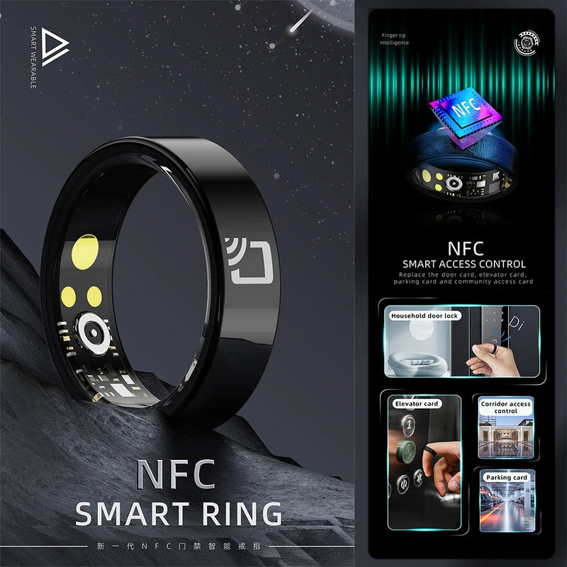 R20 Ceramic Smart Ring Support NFC Access Control 7mm Ultra Thin For Men Women Heart Rate Blood Pressure Oxygen IP68 Waterproof