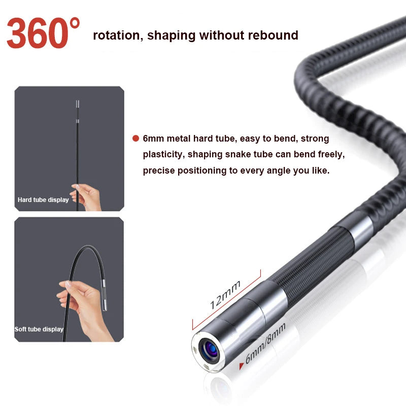 500W HD pixel 3.9/6/8mm 360 ° rotating endoscope 1080P camera/photography/recording handheld pipeline automatic inspection