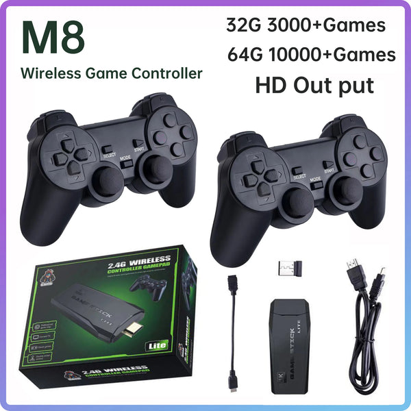 M8 Retro Game Console 2.4G Dual Wireless Controller 4K Built in 10000 Classic Games for PS1/GBA Video HD Output Gaming Players