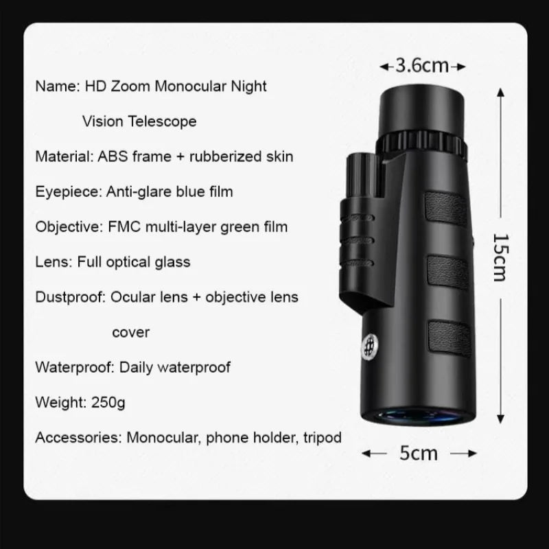 Shimmering High Power Binoculars Outdoor Single Eye HD Night Vision with Cell Phone Telescope