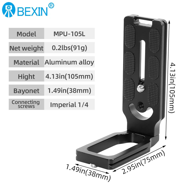 BEXIN Universal Camera L Bracket Shot Quick Release L Plate 1/4 Inch Screw Swiss Vertical Video Compatible Nikon Canon Sony Fuji