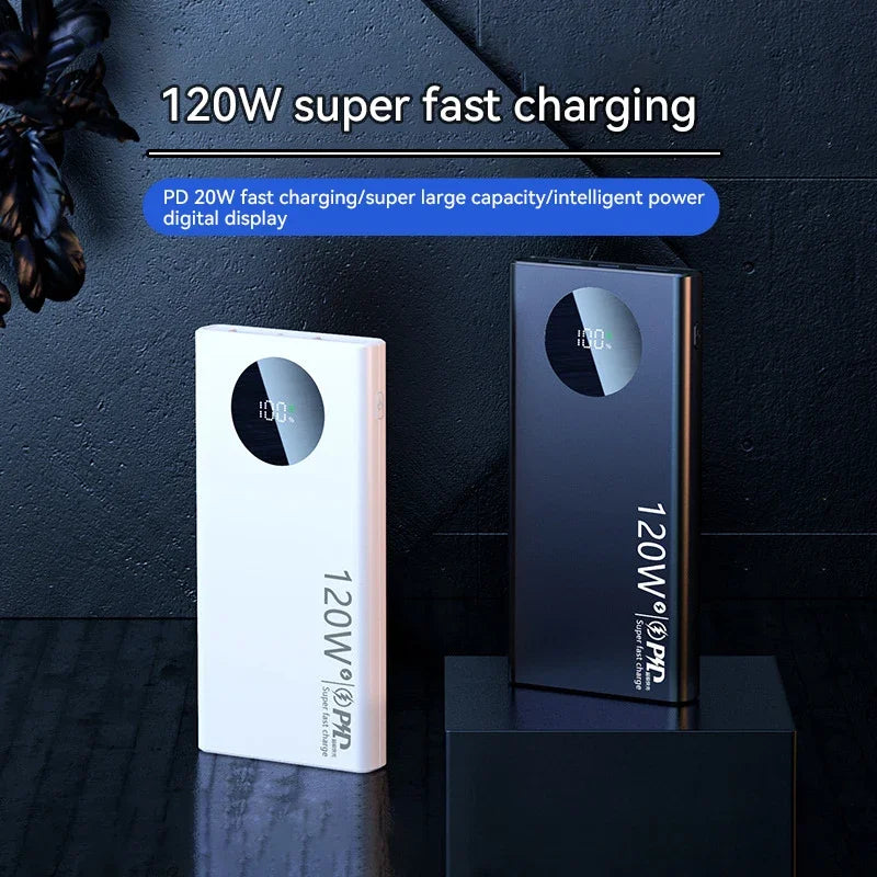 Large Capacity Mobile Power Bank, 20000mAh, 120W, Fast Charging, Portable Battery Charger for iPhone, Samsung, Huawei, Xiaomi