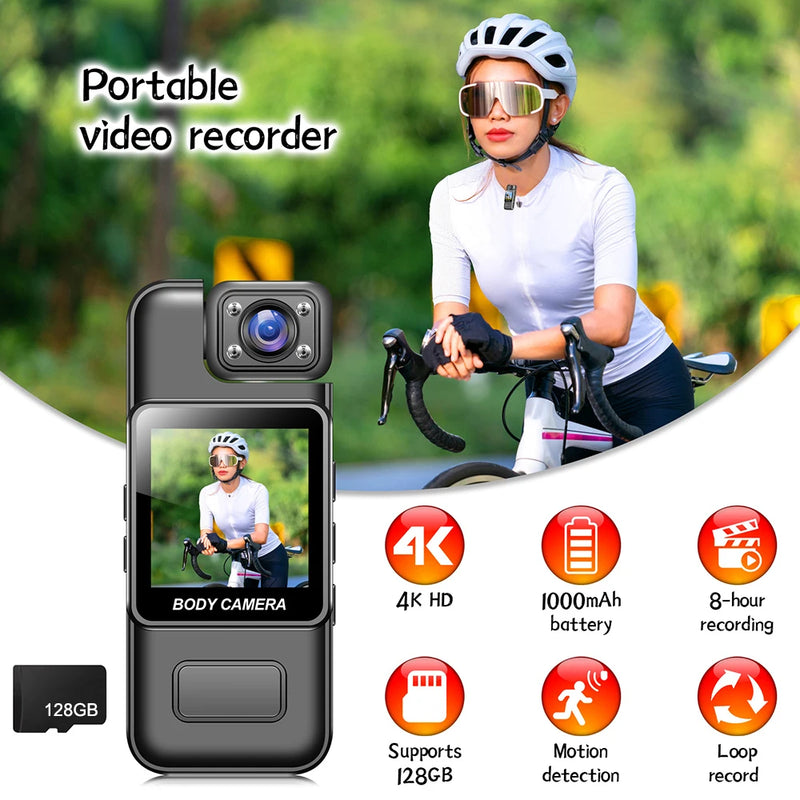 4k 1080P Mini Digital Camera WIFI Remote Control 180 Degrees Wide Angle Rotation Lens Bodycam Sports DV with Rotating Back Clip