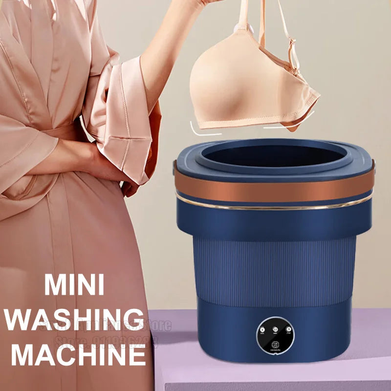 Portable Folding Washing Machine Mini Dehydratable Dormitory Student Underwear Panties Rental Travel Laundry Home Appliance EU