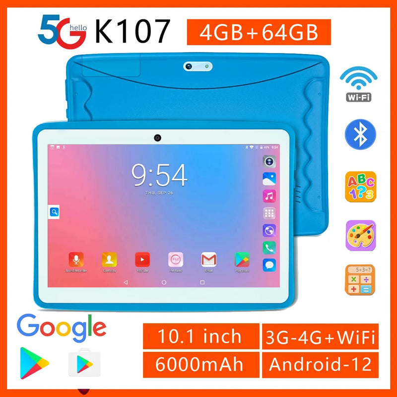 2023New 5G Kids Pad 10.1 Inch Android Tablet Google Play  quad core 4GB RAM 64GB ROM  FHD Display Dual SIM Dual WiFi 6000mAh