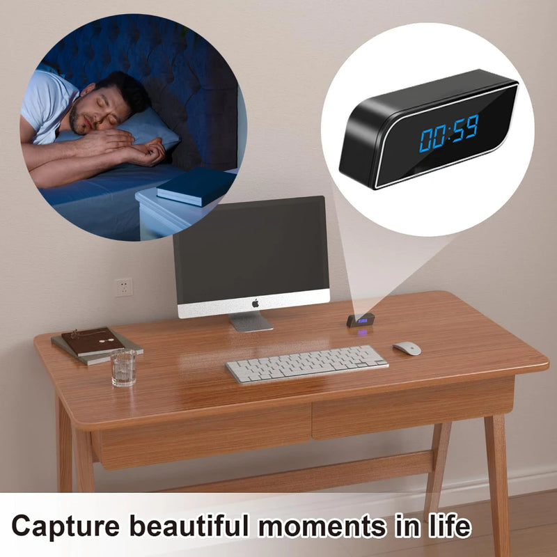 2025 high-definition 1080P WiFi mini clock camera, night vision mobile video alarm, supports wireless video, sports recording