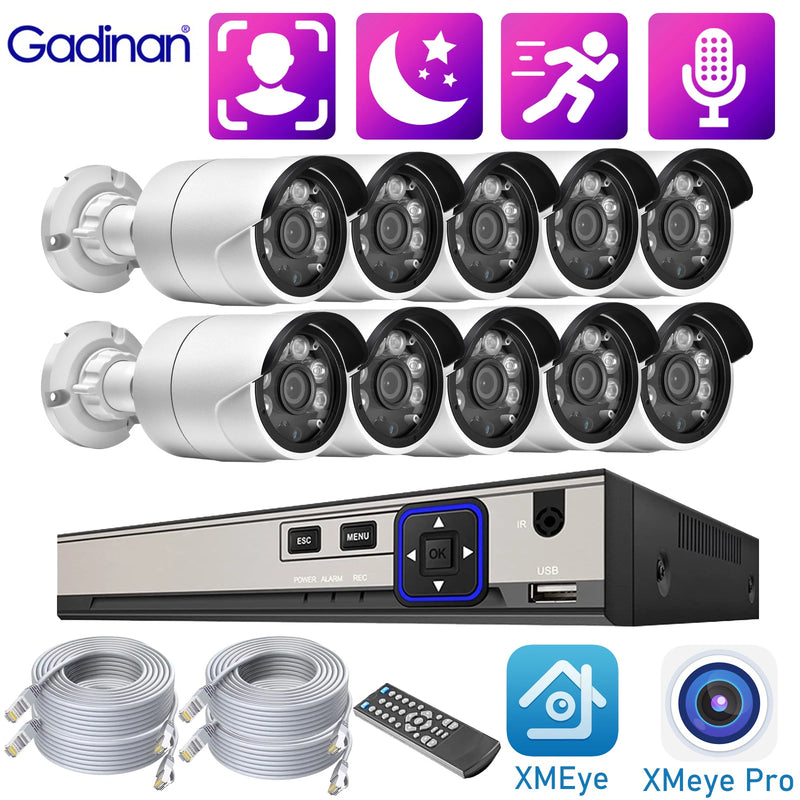 Gadinan Face Detection POE NVR Security System Kit P2P Motion Detection 10CH HD 5MP Audio CCTV Video Surveillance IP Camera Set