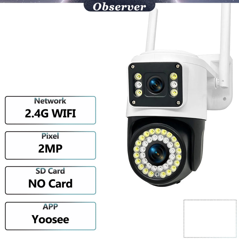 6MP WIFI Camera 2K Outdoor Three Lens Three Screens PTZ Cam Smart Home AI Auto Tracking Video Surveillance Security Protection