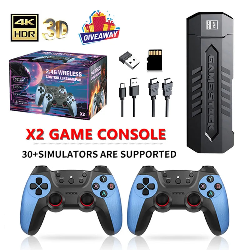 X2PLUS 256G 60000+ Game Stick 4K HD Video Game Console Wireless Controller 2.4G Double ireless Controller Game Stick For N64/PSP