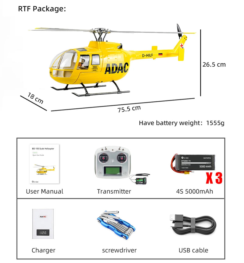 470 class FLYWING BO105 scale helicopter 4 blades rotor head rc helicopter High-realistic automatic route mode one click return