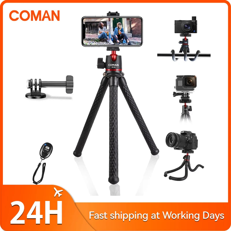 COMAN MT-40 Mini Octopus Flexible Tripod For Phone DSLR Camera Stand With Remote Control For iPhone 15 14 Pro Max Phone Holder