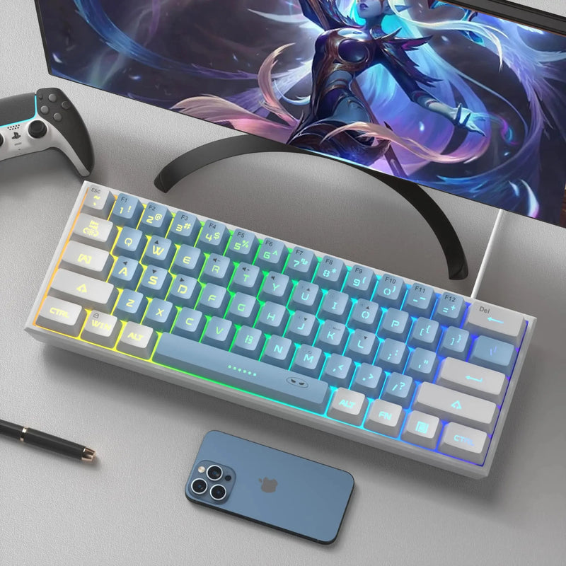 MageGee TS91 60% Mini Membrane USB  Keyboard, 61 Key Wired RGB Backlit Gaming Office Computer Keyboard for Windows/Mac