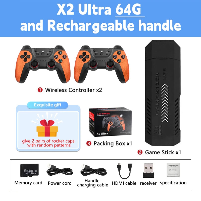 New X2 Ultra Video Game Stick Console Or ONLY 2.4G Double Wireless Controller 4K HD30000 Games 128G Retro Games Christmas Gift