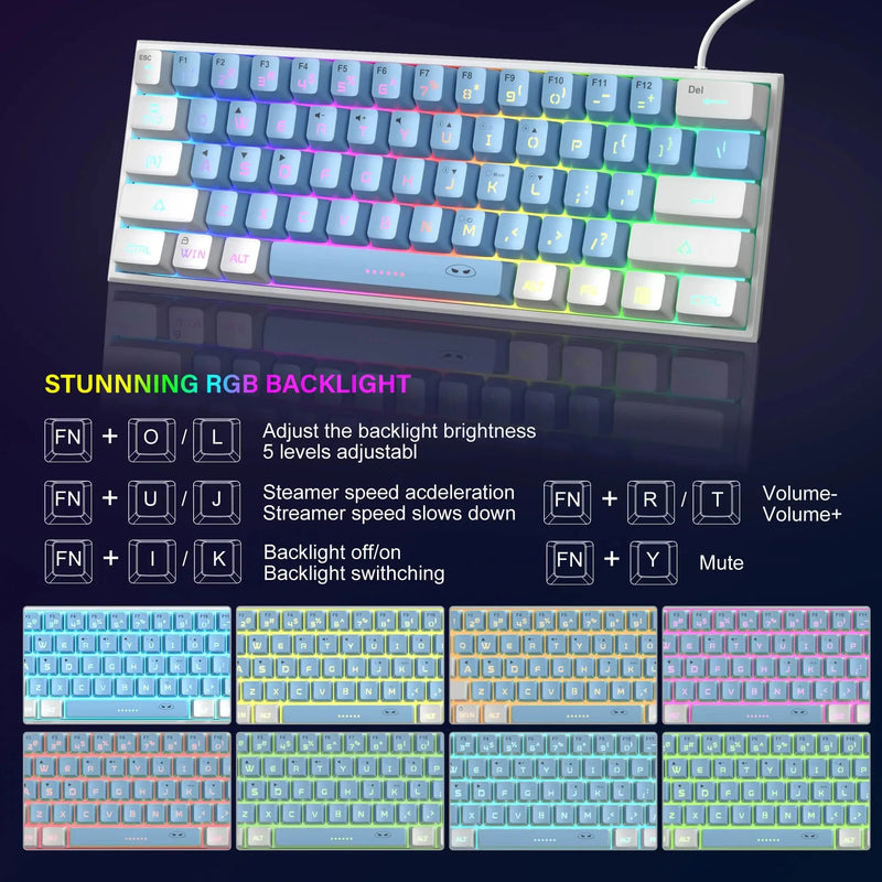 MageGee TS91 60% Mini Membrane USB  Keyboard, 61 Key Wired RGB Backlit Gaming Office Computer Keyboard for Windows/Mac