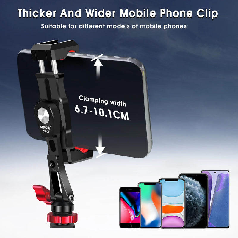 Manbily Metal Phone Holder Clamp with Hot Shoe 360° Rotatable Tripod Adapter Mount Stand for DSLR Camera Light Monitor phone