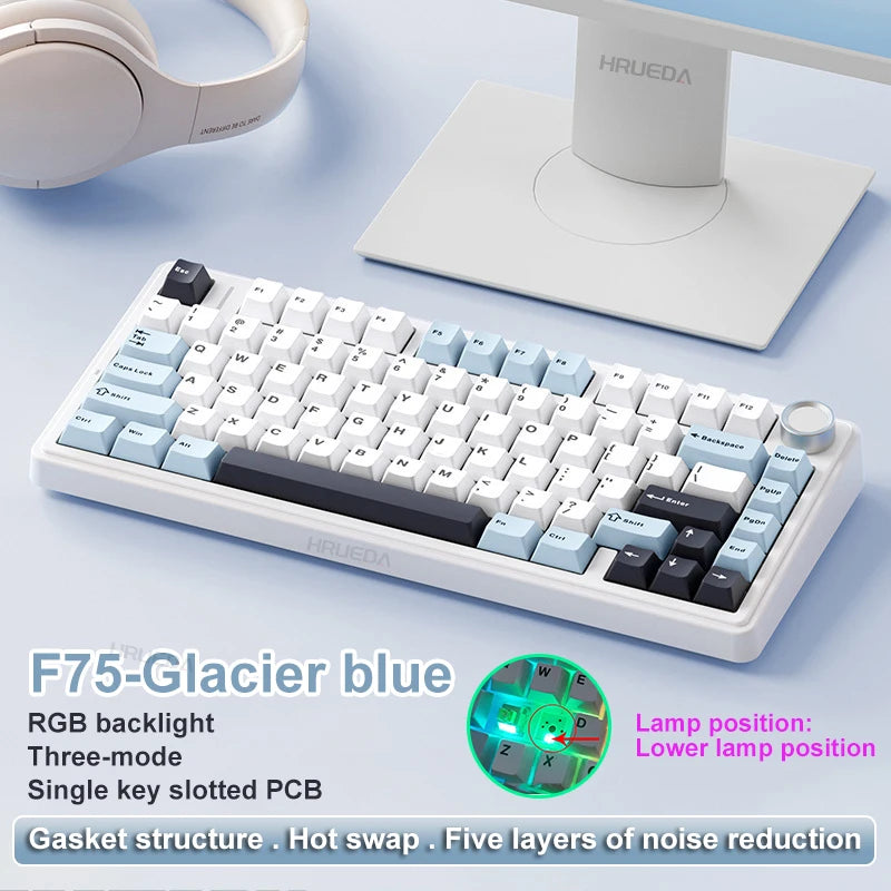 AULA F75 Original OEM RGB LED Light PC Customized 2.4G Wireless Gaming Mechanical Switch Hot-Swap 75% Keyboard Bluetooth Gasket