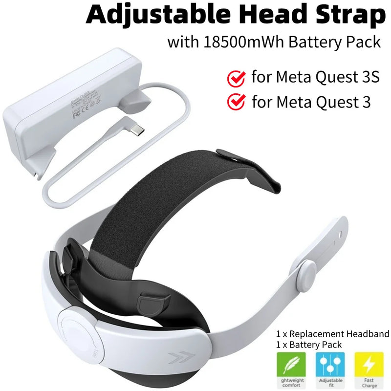 Head Strap Replacement with 18500mWh Battery Pack Balanced Weight Distribution VR Head Band for Meta Quest 3S/Quest 3 VR Headset