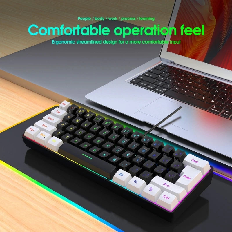 USB Wired Gaming Keyboard 61 Keys Compact Mini Office Keyboard for PC and Desktop Computer Keypad Compound Function