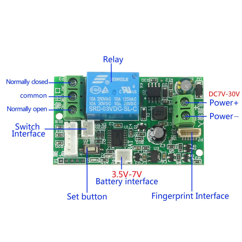 Access control fingerprint control board 7-30V fingerprint recognition relay module electric lock door lock controller