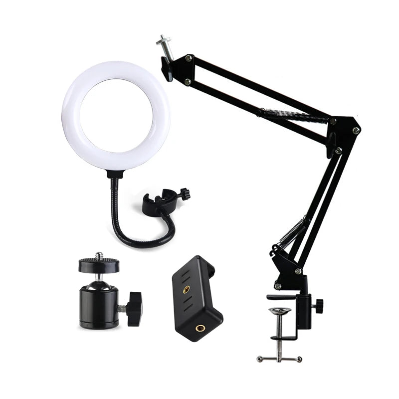 Overhead DSLR Tripod for Camera Mount with Ring Light Desk Kamera Stand Canon Nikon Articulating Arm Video Recording Photography